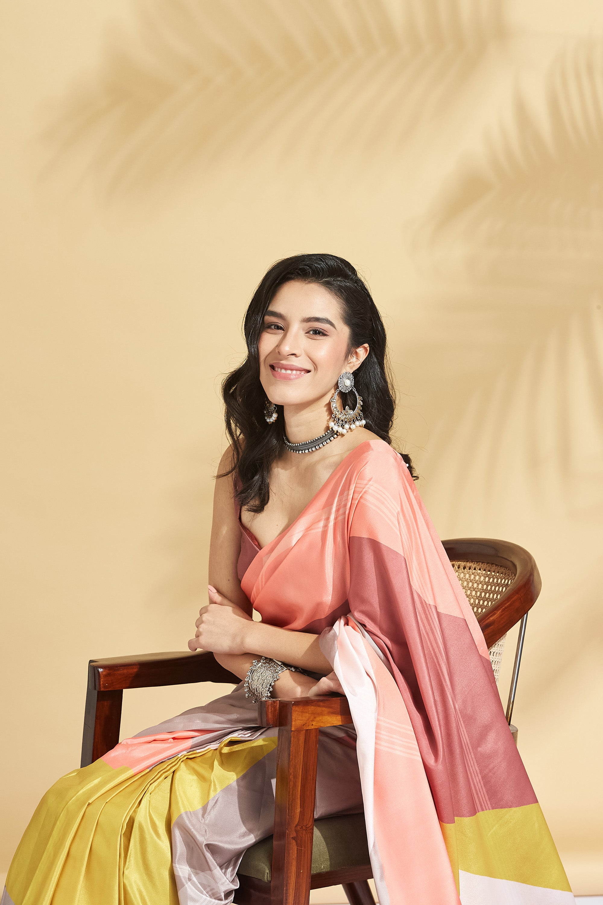 Digital Printed Colorblocked Satin Crepe Saree