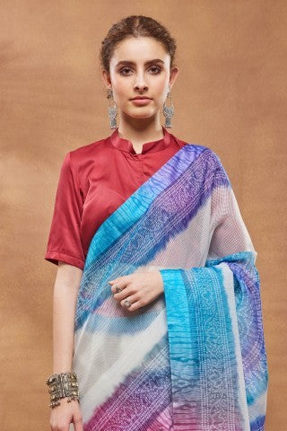 Blue Color Bandhani Printed Silk Blend Ready to Wear Saree