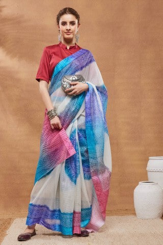 Blue Color Bandhani Printed Silk Blend Ready to Wear Saree