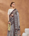 Brown Striped Printed Silk Blend Ready to Wear Saree