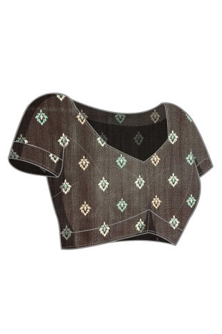 Brown Striped Printed Silk Blend Party Wear Saree