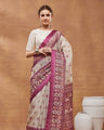 Off White Ethnic Motifs Printed Silk Blend Ready to Wear Saree