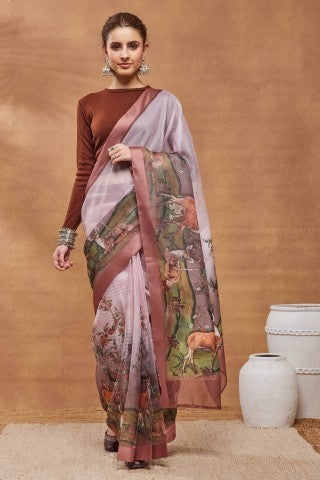 Pink Color Floral Printed Silk Ready to Wear Saree