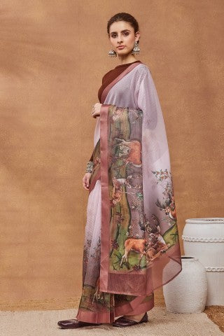 Pink Color Floral Printed Silk Ready to Wear Saree