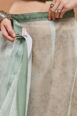 Pista Floral Printed Silk Blend Ready to Wear Saree
