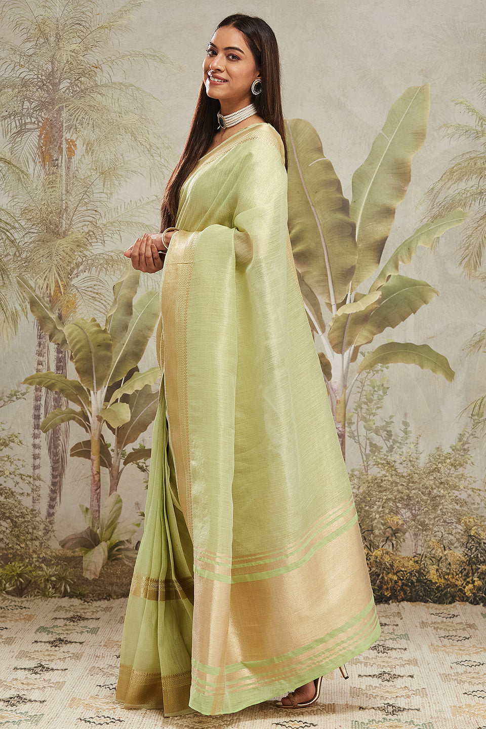 Kanjivaram Zari Border Cotton Silk Ready To Wear Saree