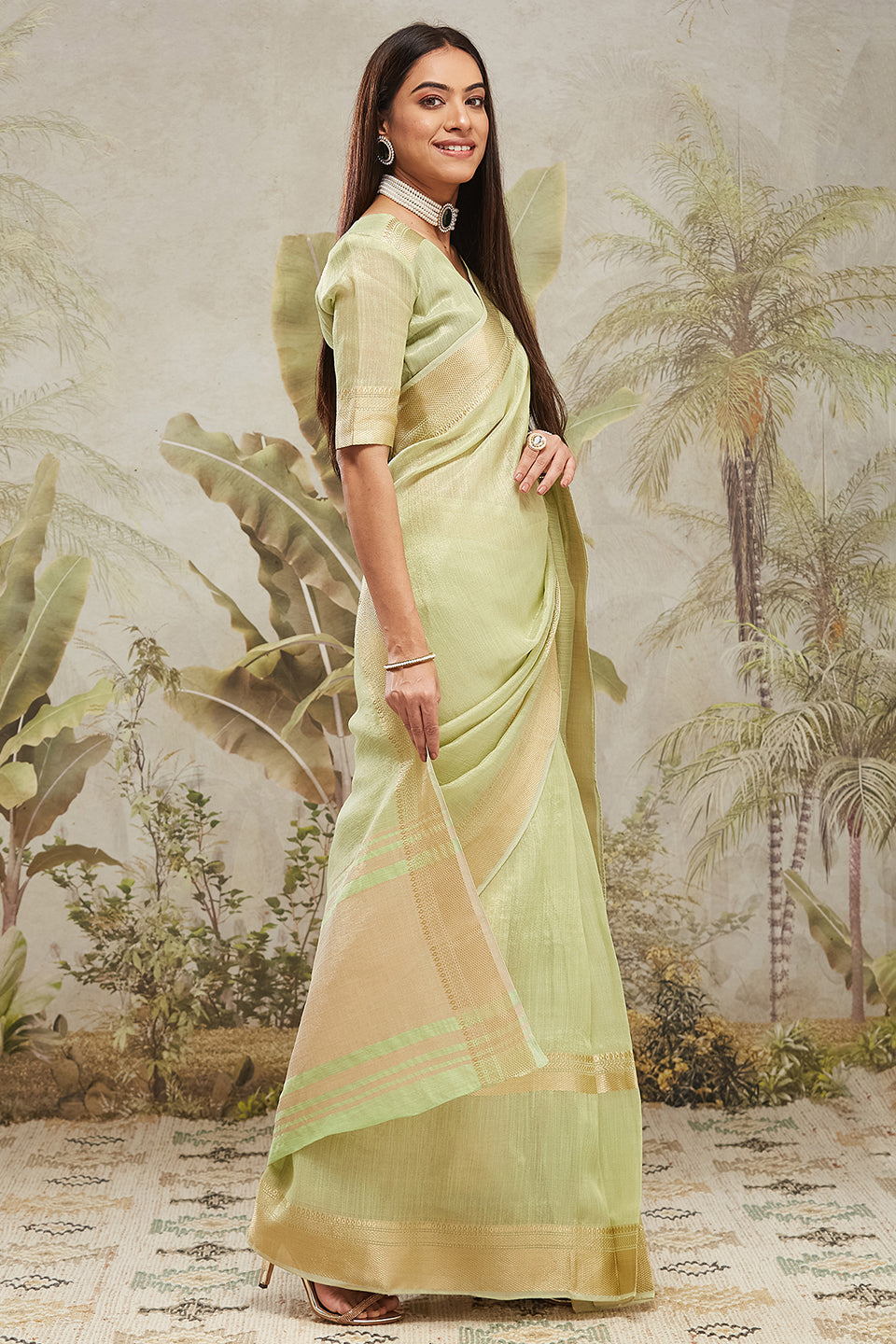 Kanjivaram Zari Border Cotton Silk Ready To Wear Saree