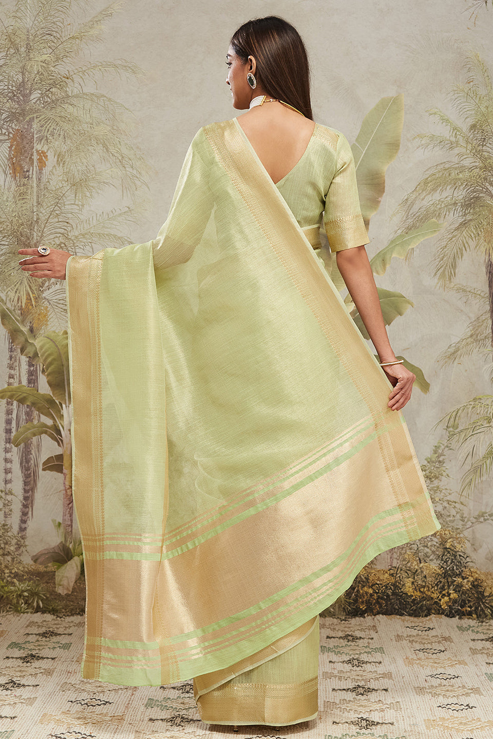 Kanjivaram Zari Border Cotton Silk Ready To Wear Saree