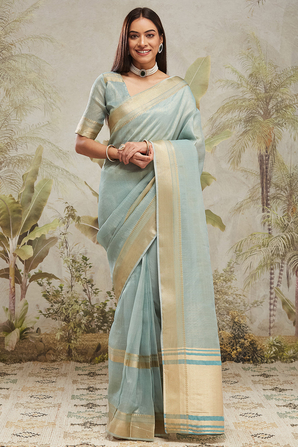 Kanjivaram Zari Border Cotton Silk Ready To Wear Saree