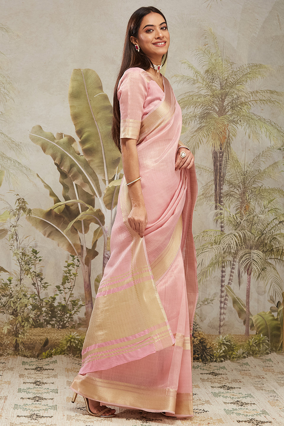 Kanjivaram Zari Border Cotton Silk Ready To Wear Saree