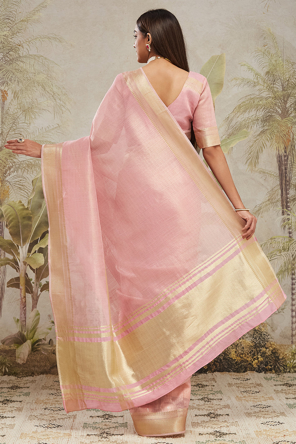 Kanjivaram Zari Border Cotton Silk Ready To Wear Saree