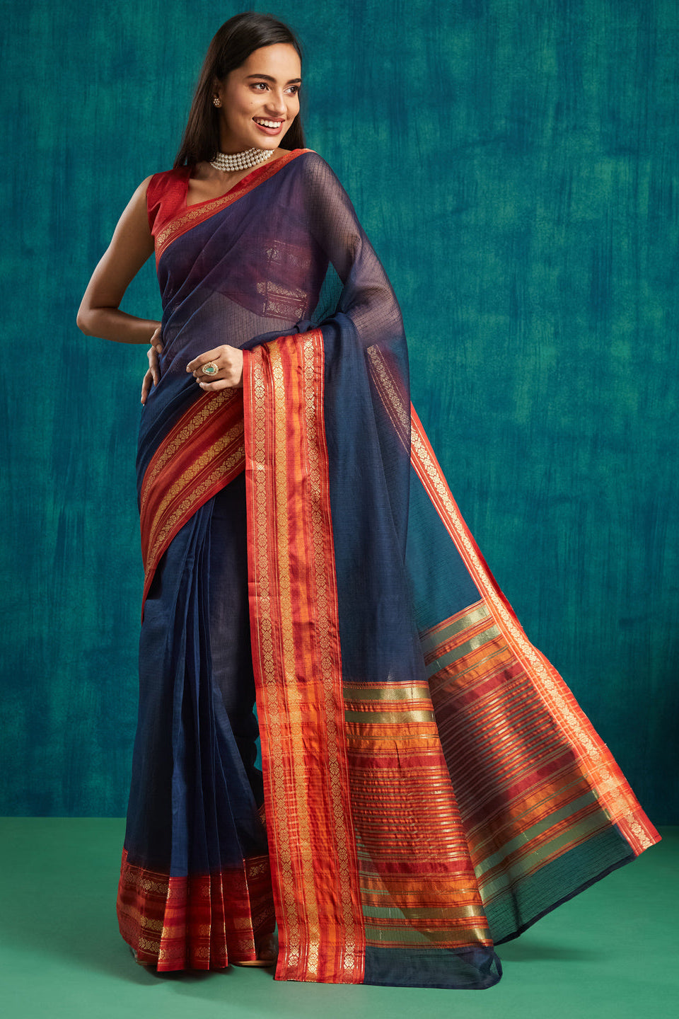 Kanjivaram Zari Border Kora Silk Saree Ready To Wear Saree