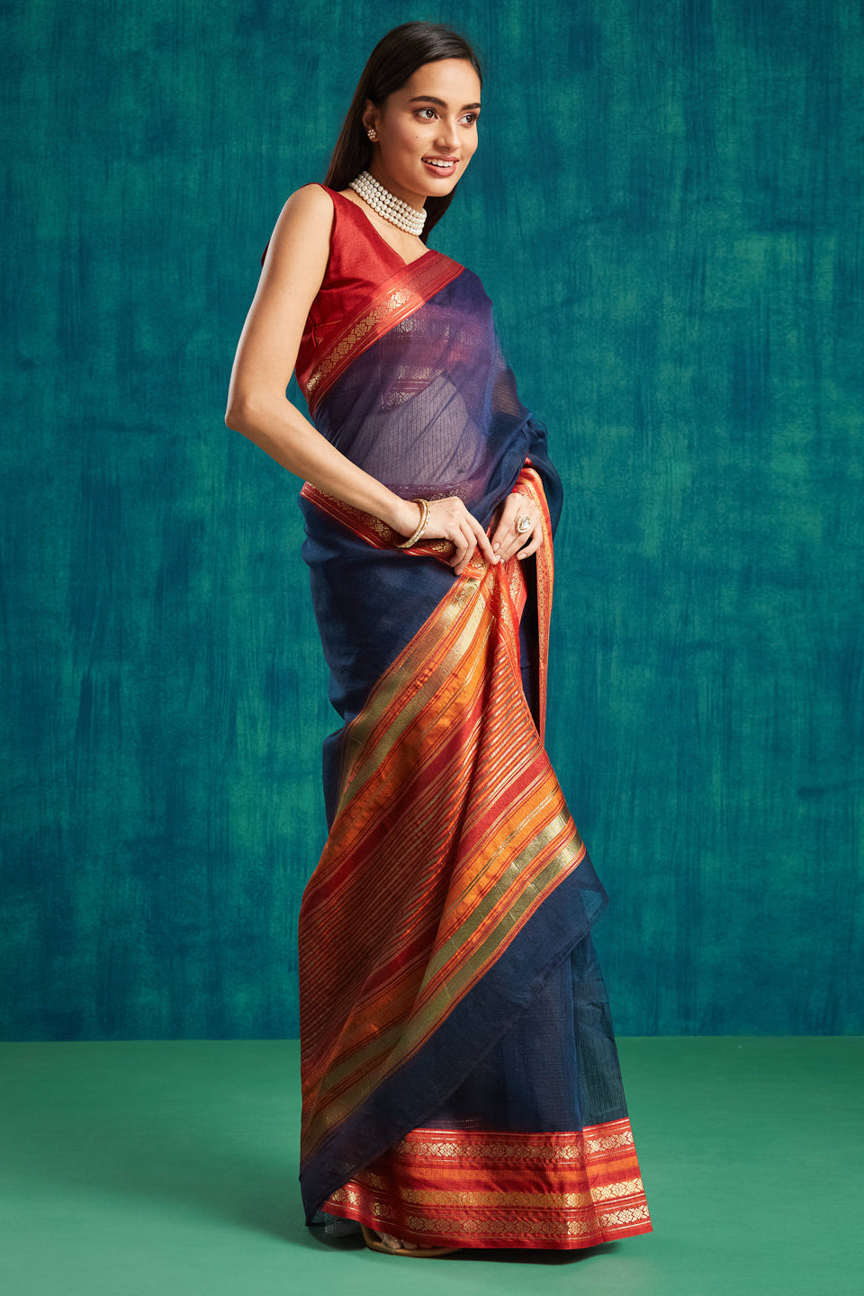 Kanjivaram Zari Border Kora Silk Saree Ready To Wear Saree