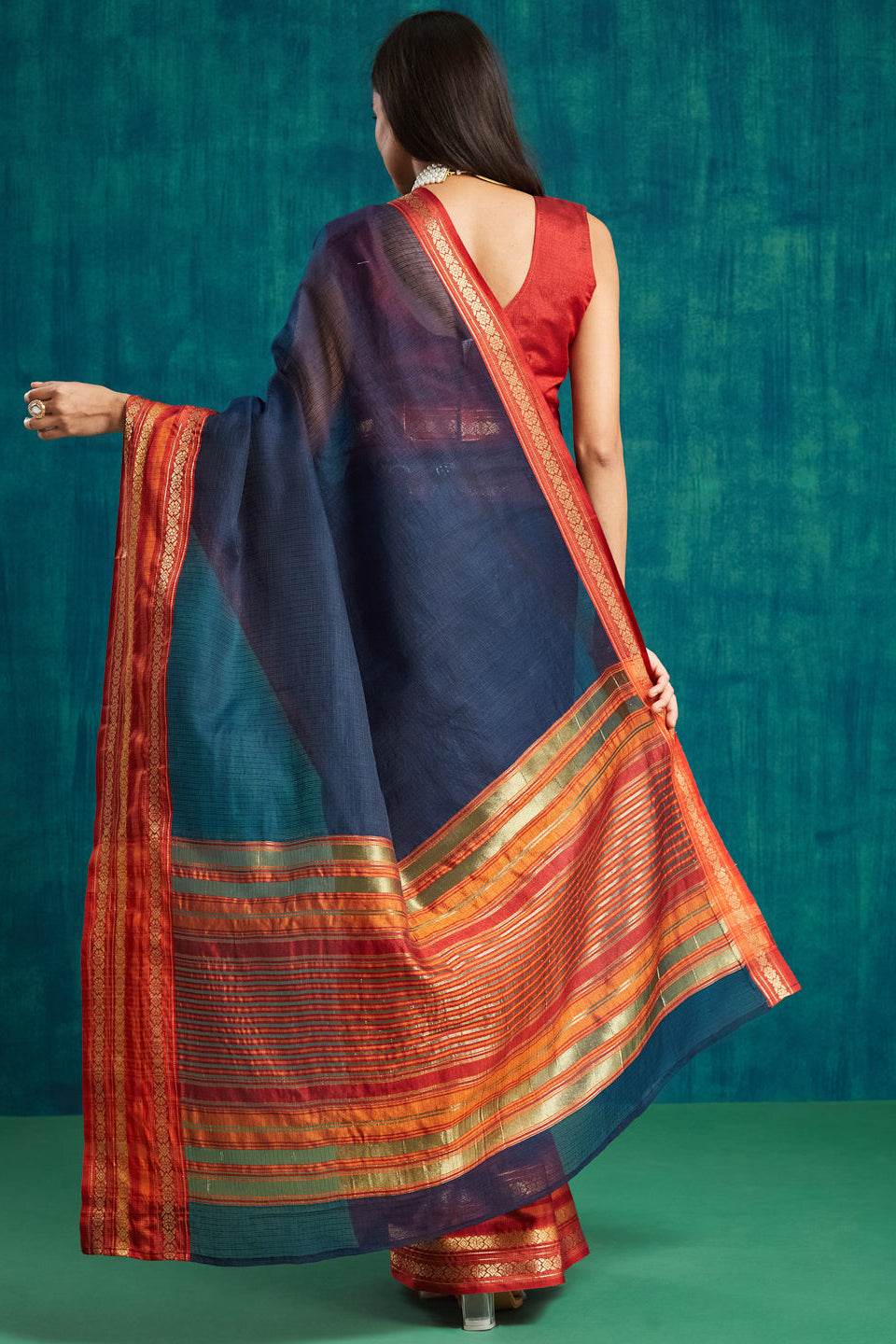 Kanjivaram Zari Border Kora Silk Saree Ready To Wear Saree