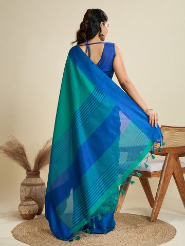 Firozi Raw Silk Temple Border Traditional Silk Saree