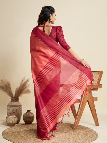 Gajri Color Raw Silk Temple Border Traditional Silk Saree