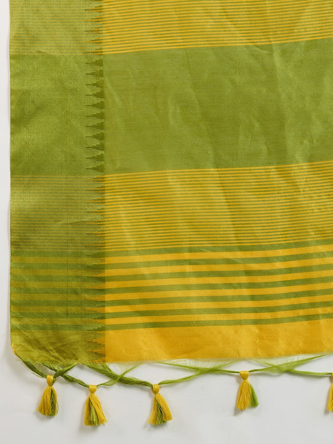 Yellow Color Raw Silk Temple Border Traditional Silk Saree