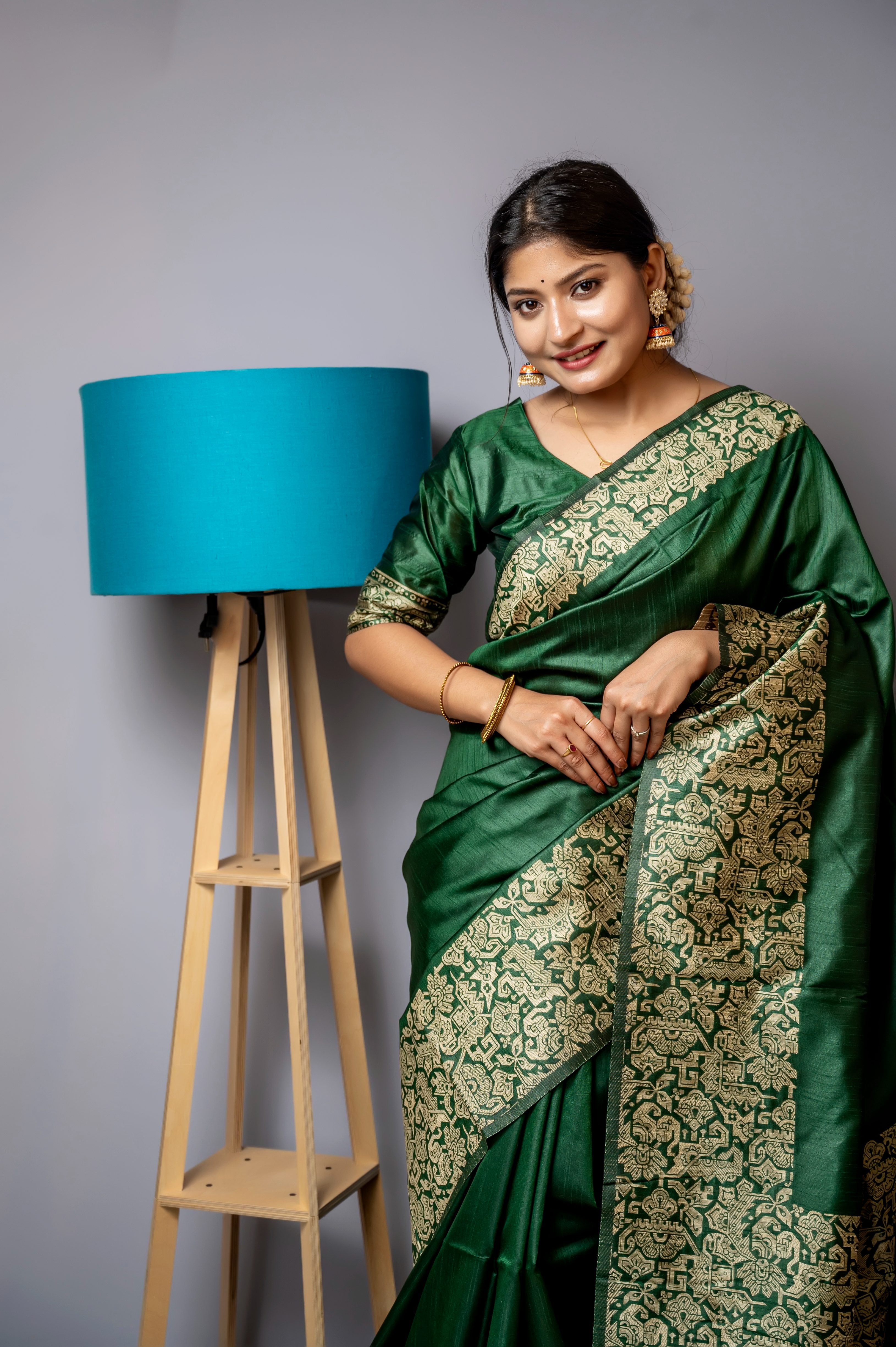 Green Color Handloom Raw Silk Traditional Saree