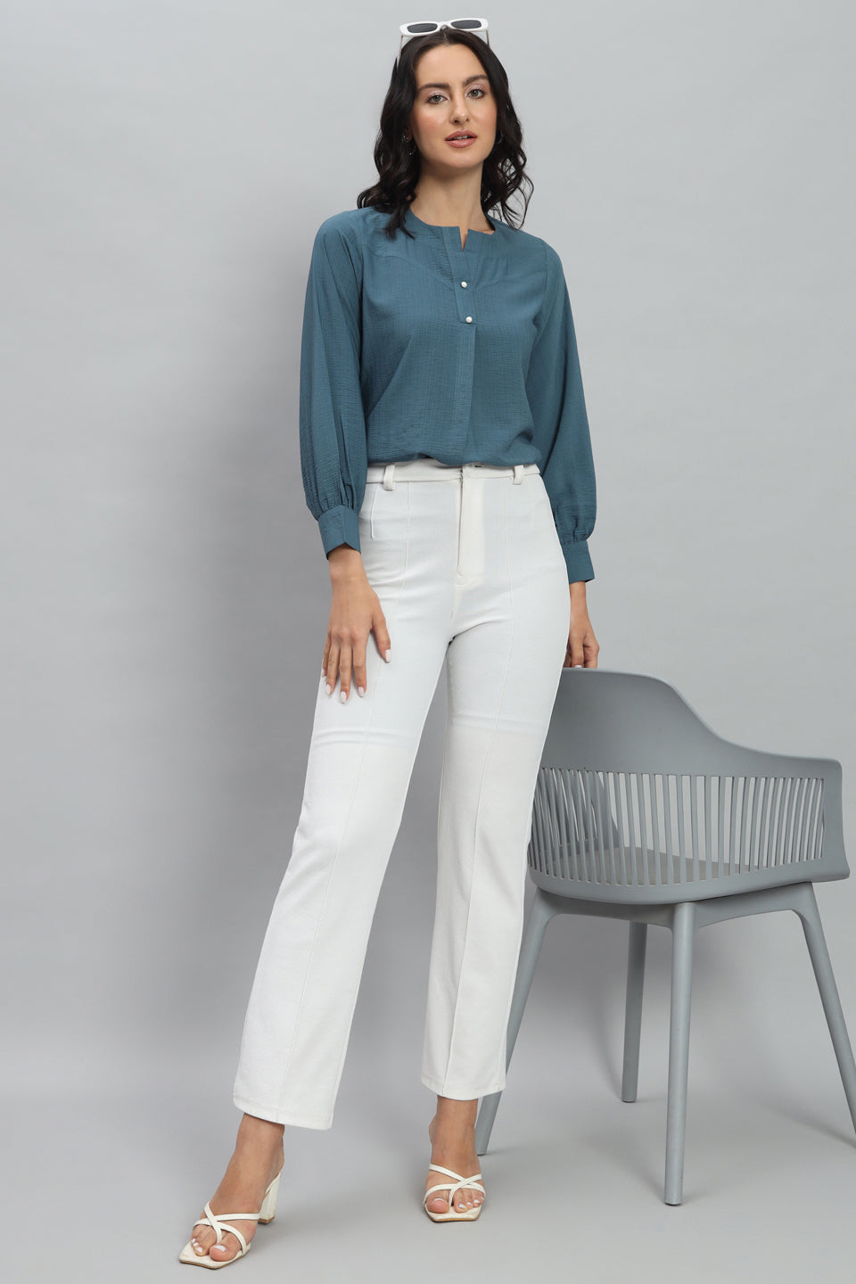 Henley Shirt Style Soft Rayon Modern Vibes Blue Top