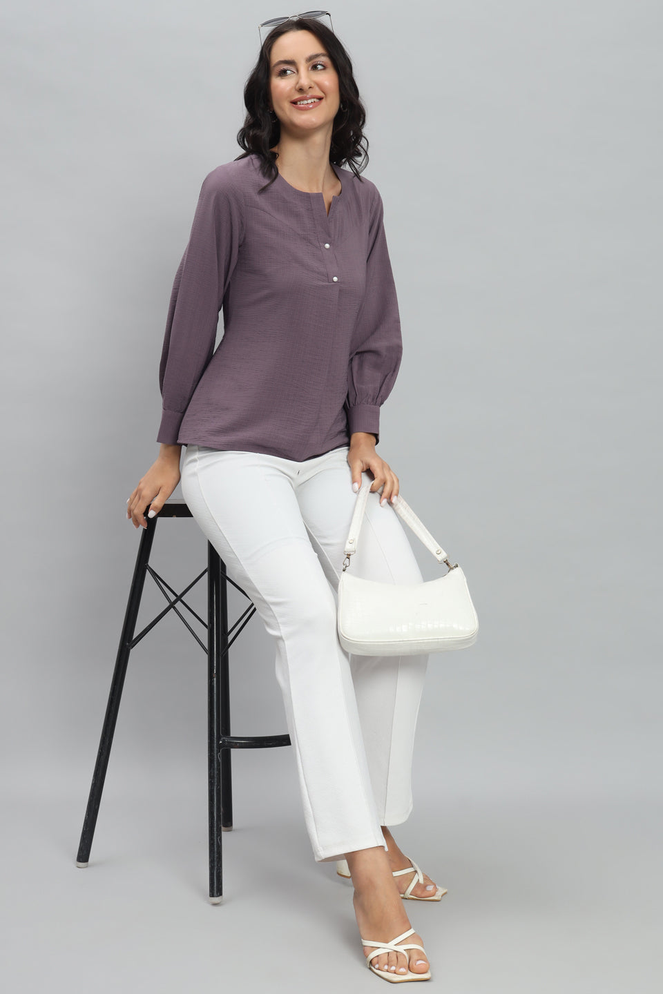 Henley Shirt Style Soft Rayon Modern Vibes Purple Top