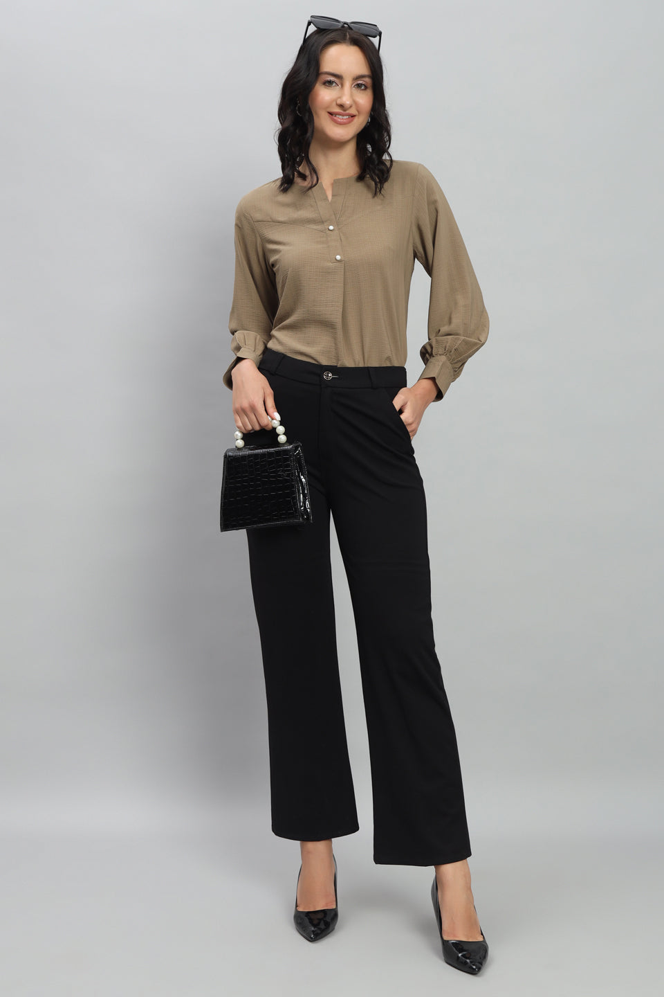 Henley Shirt Style Soft Rayon Modern Vibes Brown Top