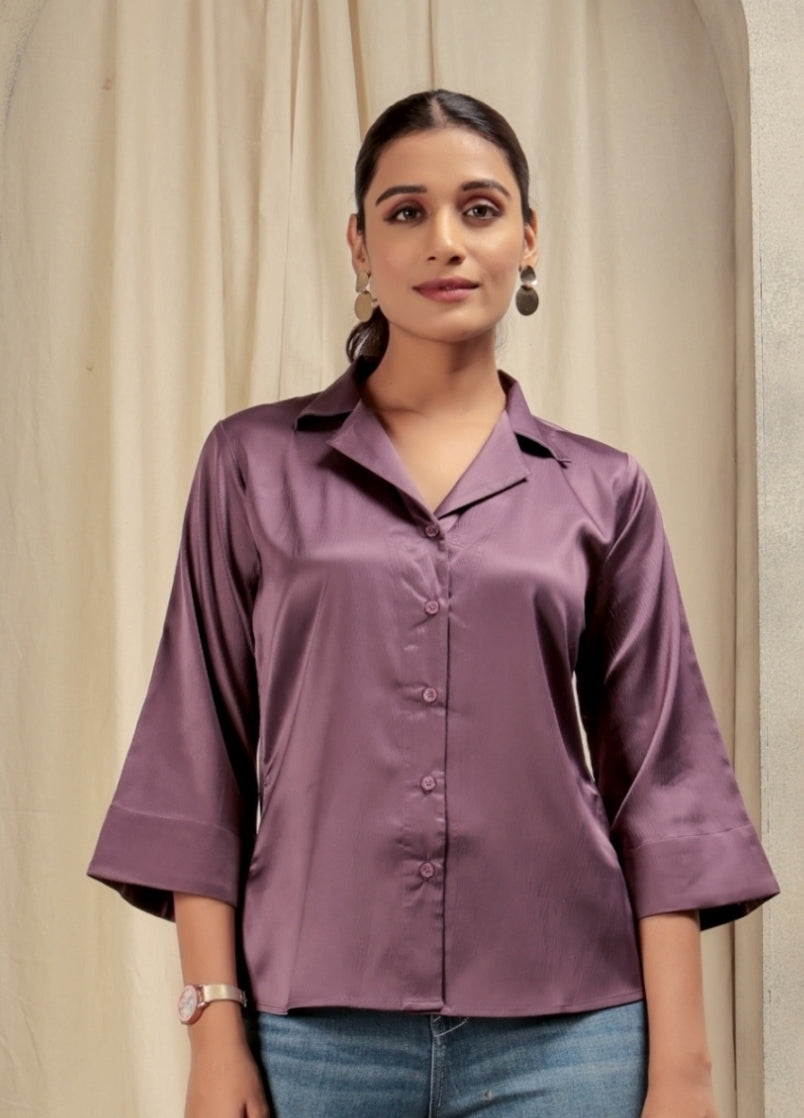 Notched Designer Satin Shirt
