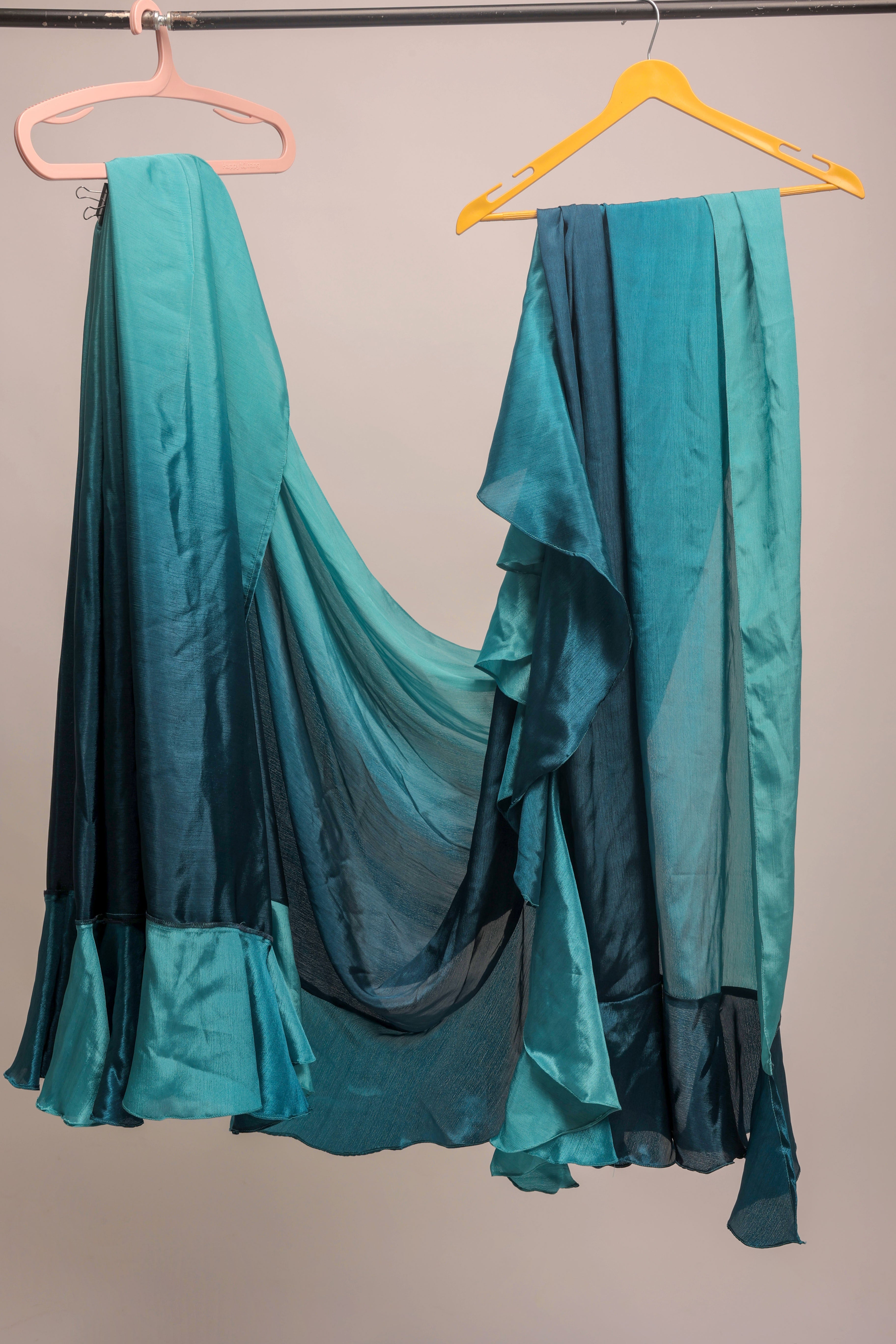 Ombre Prestitched Frill Work Ready To Wear Saree