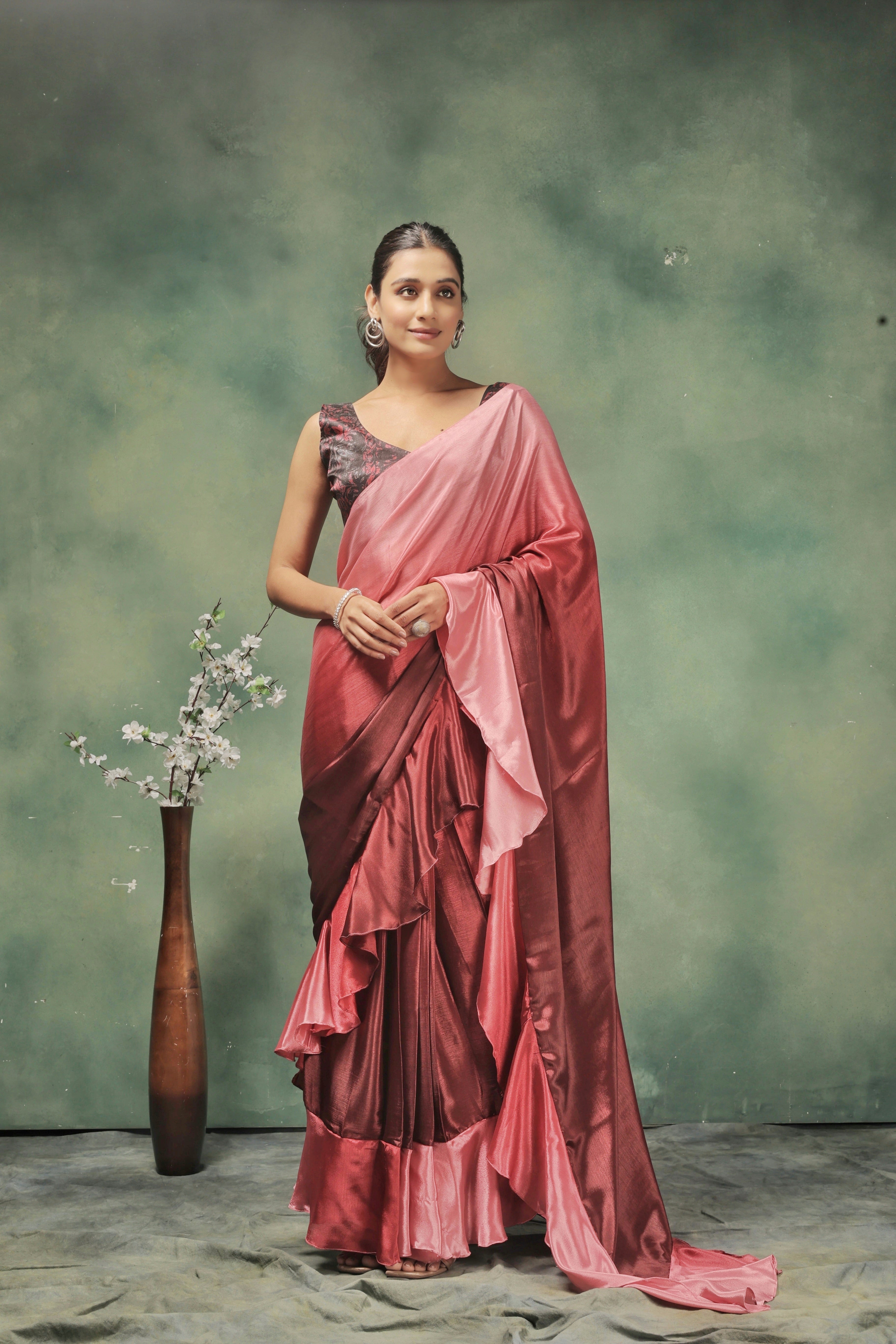 Ombre Prestitched Frill Work Ready To Wear Saree
