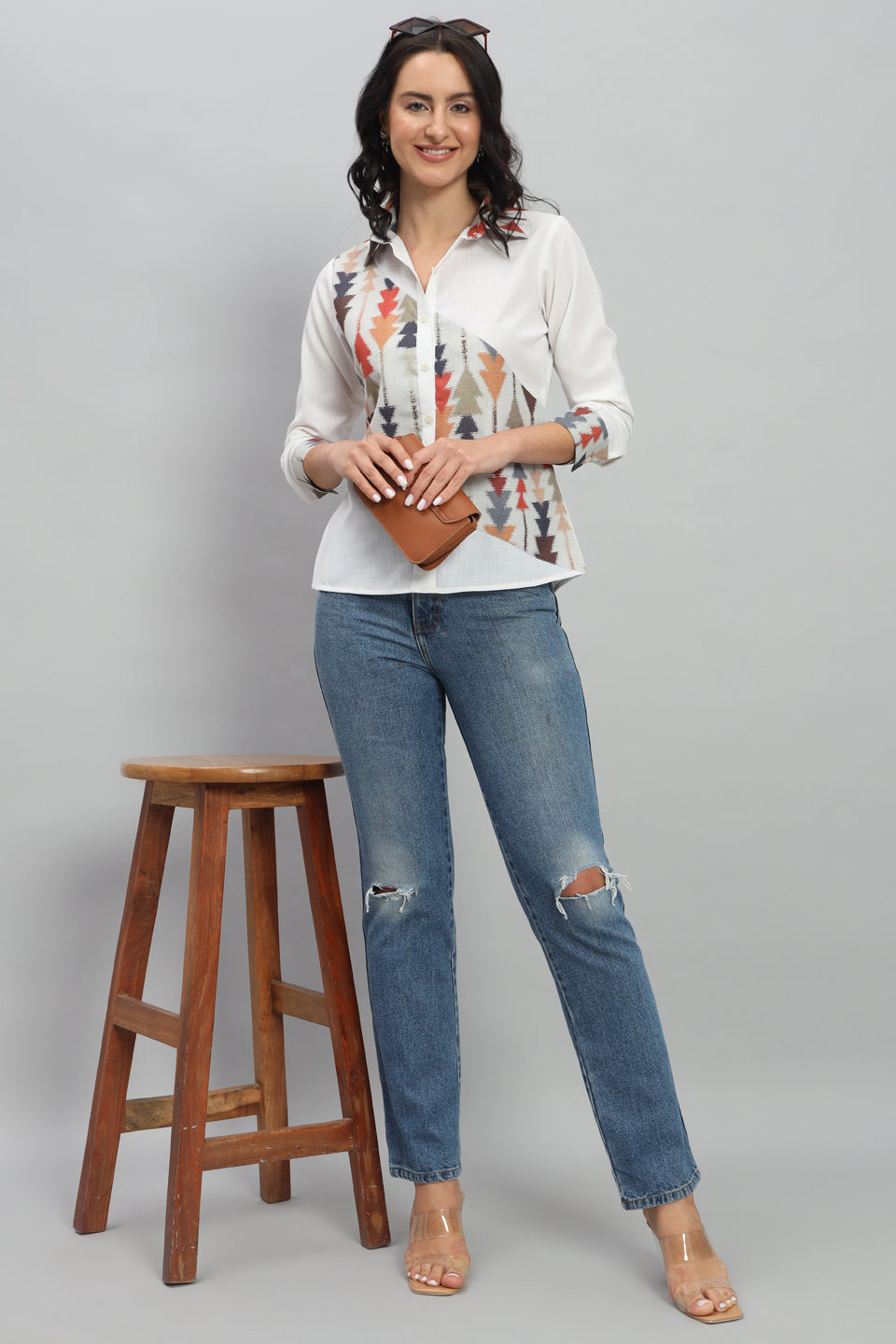 Aztec Printed Linen Pista Shirt