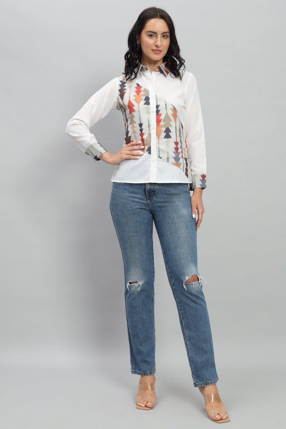 Aztec Printed Linen Pista Shirt