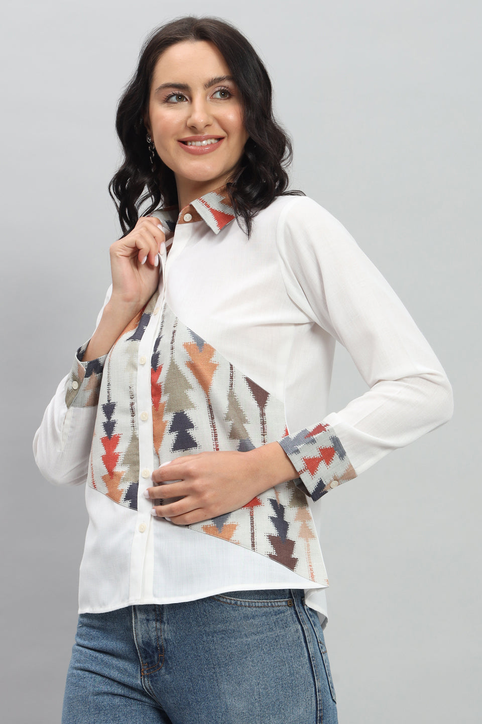 Aztec Printed Linen Pista Shirt