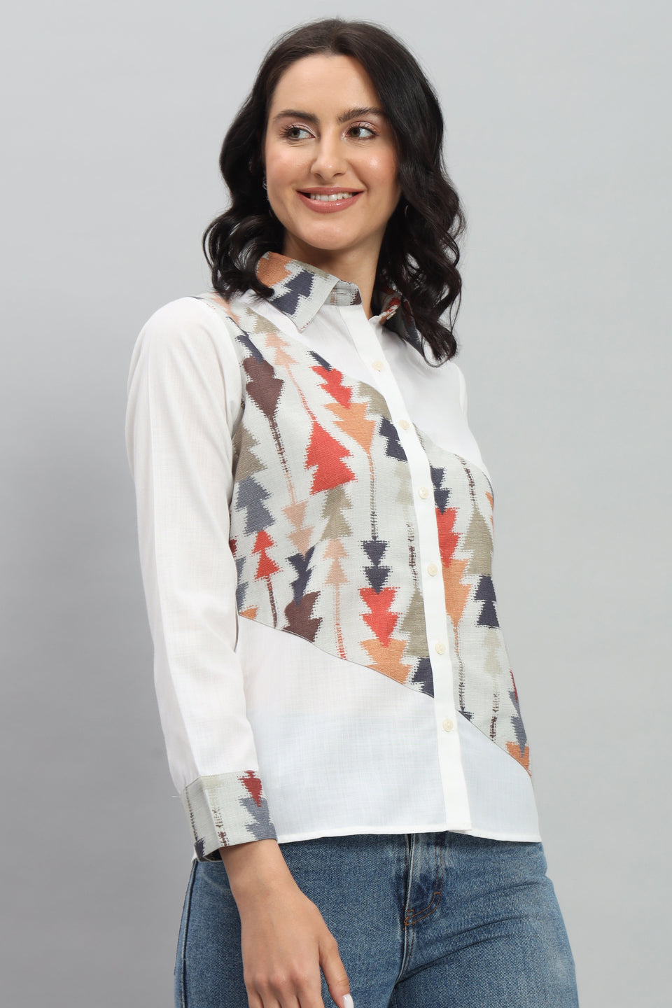 Aztec Printed Linen Pista Shirt