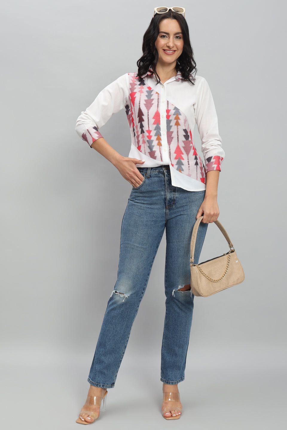Aztec Printed Linen Pink Shirt