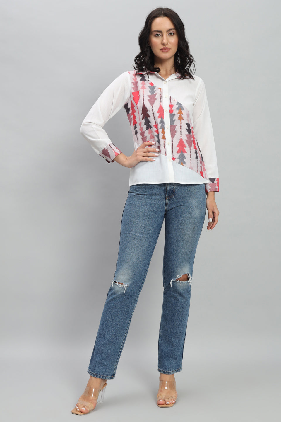 Aztec Printed Linen Pink Shirt