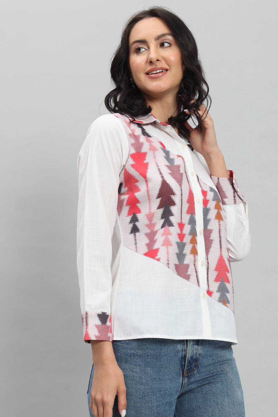 Aztec Printed Linen Pink Shirt