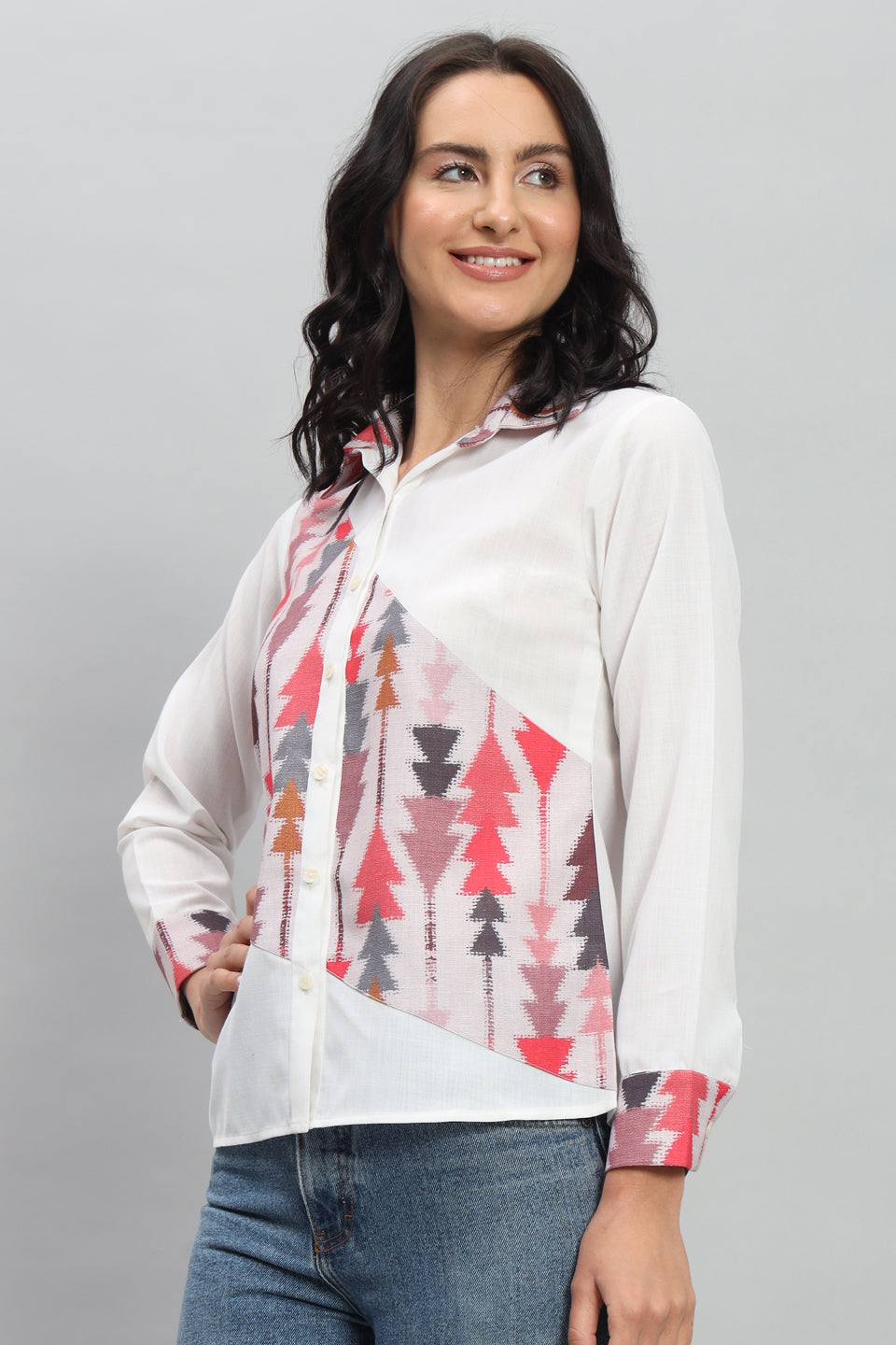 Aztec Printed Linen Pink Shirt