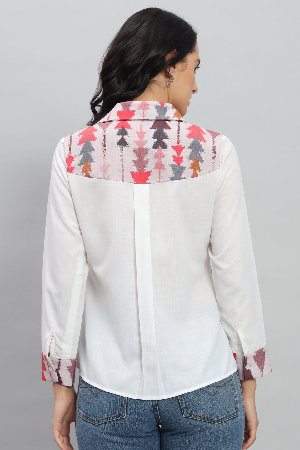 Aztec Printed Linen Pink Shirt