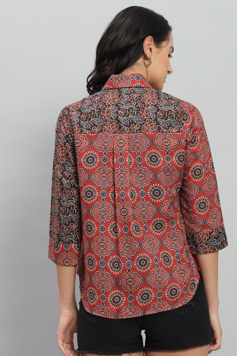 Kalamkari Design Rayon Cotton Red Shirt