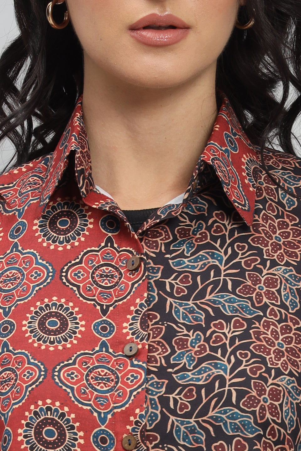 Kalamkari Design Rayon Cotton Red Shirt
