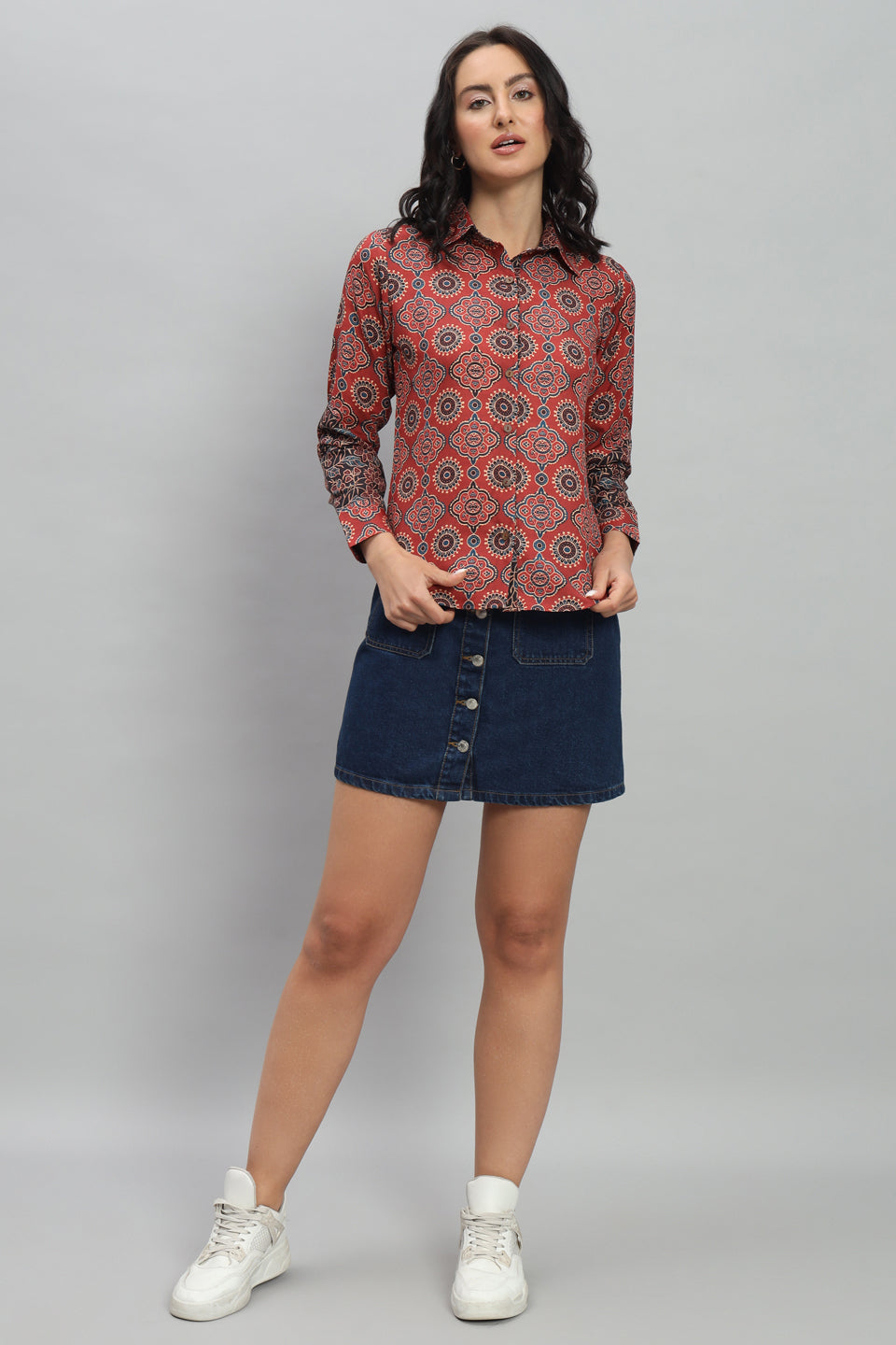 Kalamkari Design Rayon Cotton Red Shirt