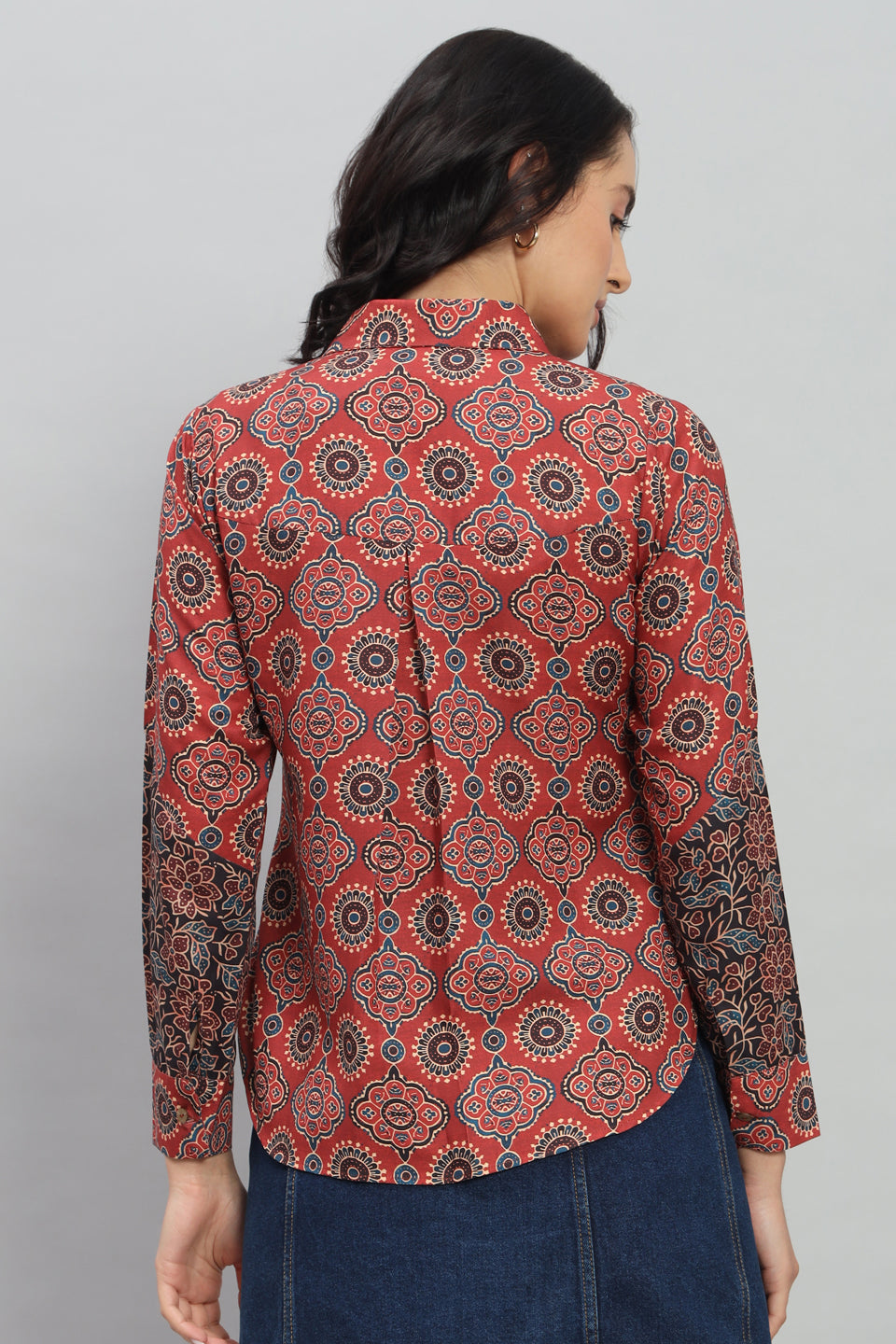Kalamkari Design Rayon Cotton Red Shirt