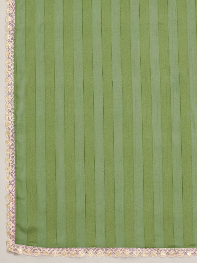 Green Woven Design Striped Pure Georgette Saree
