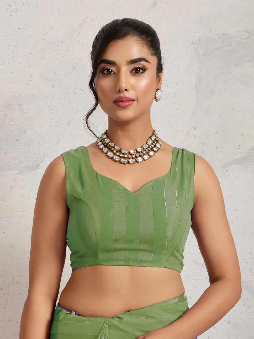Green Woven Design Striped Pure Georgette Saree