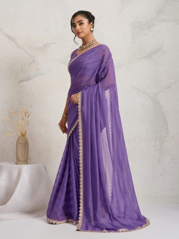 Purple Poly Georgette Ready to Wear Saree