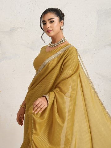 Yellow Poly Georgette Ready to Wear Saree