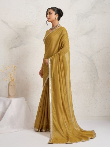 Mustard Poly Georgette Saree with Sequins Border