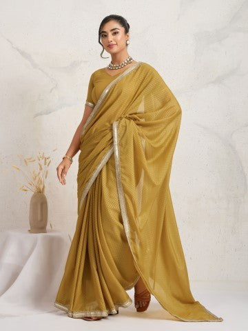Yellow Poly Georgette Ready to Wear Saree