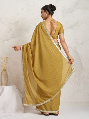 Mustard Poly Georgette Saree with Sequins Border