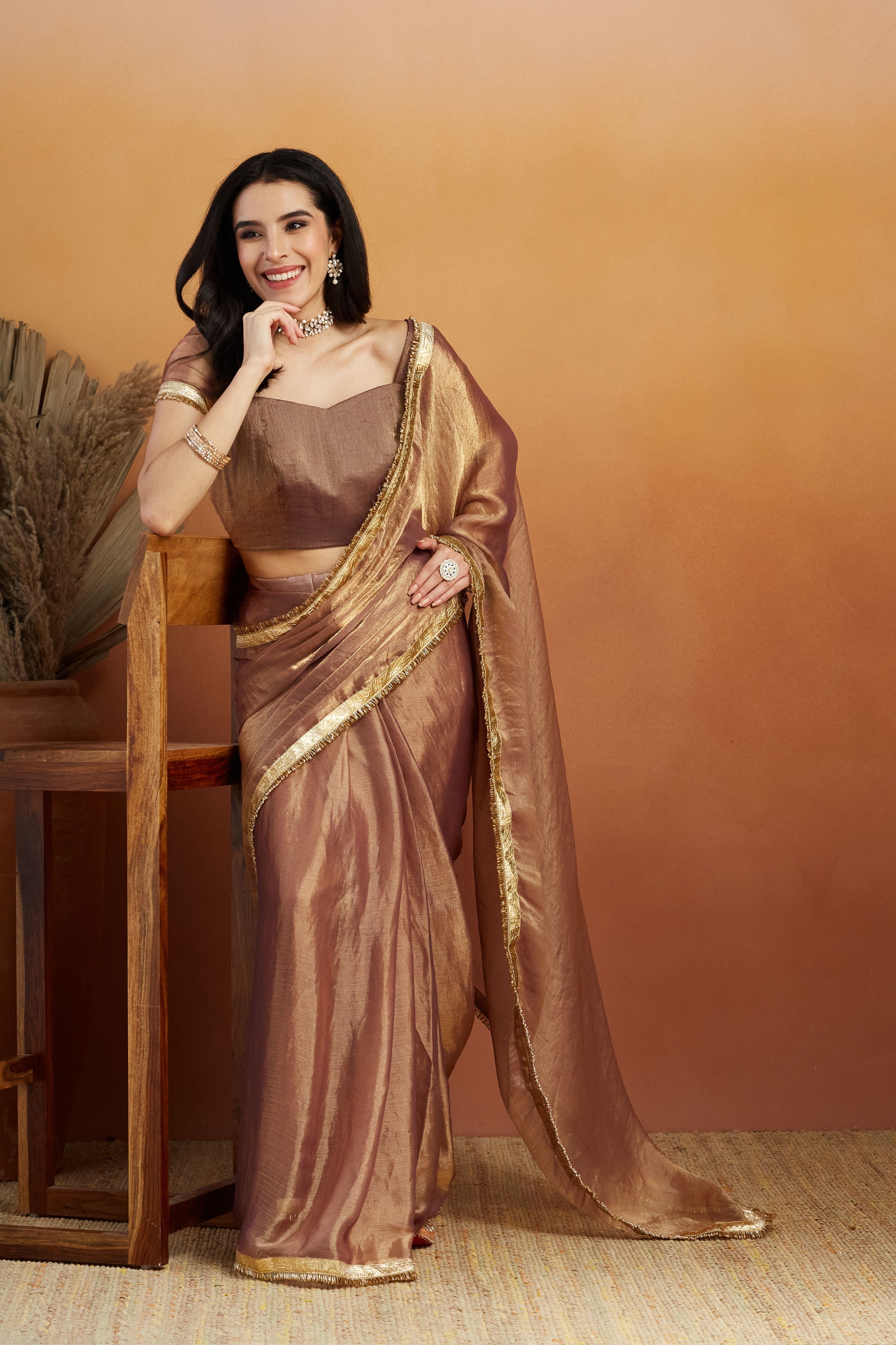 Ari Mirror Work Shiney Silver Chiffon Saree