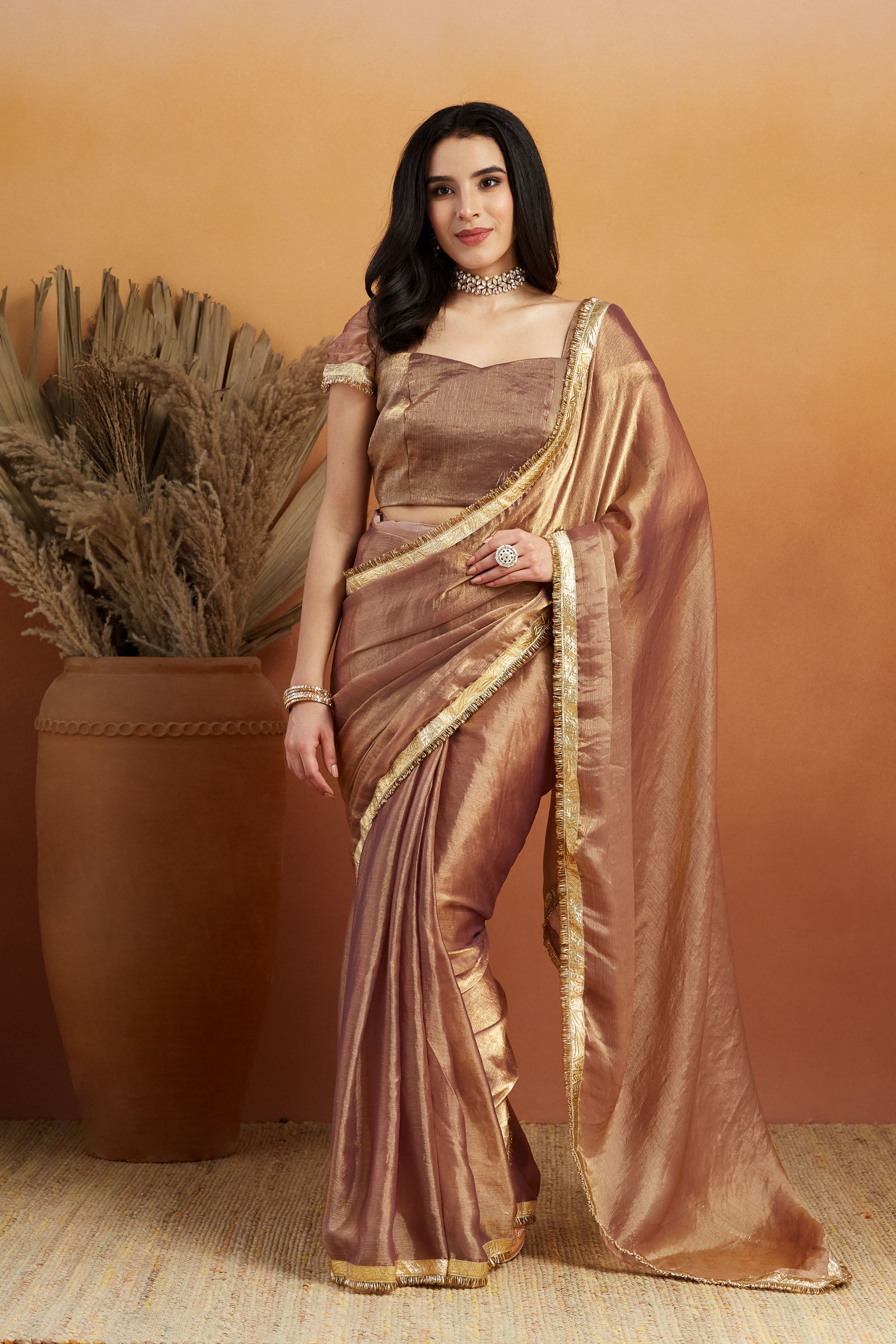 Ari Mirror Work Shiney Silver Chiffon Saree